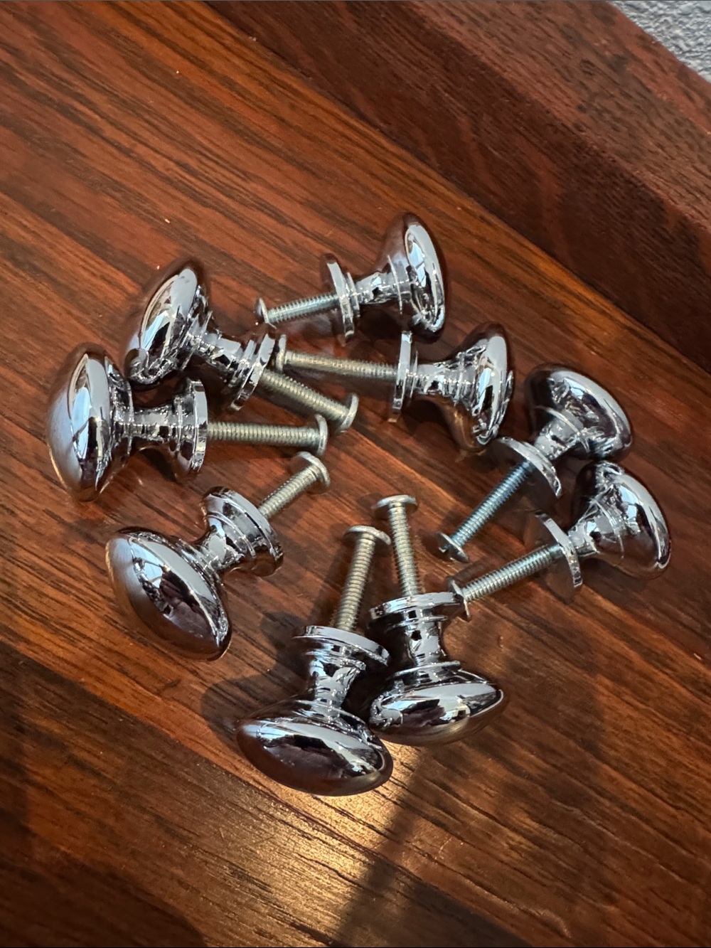 9 Brass MCM Chrome Cabinet Knobs - Polished Silver Mirror Color Drawer/Door Pull